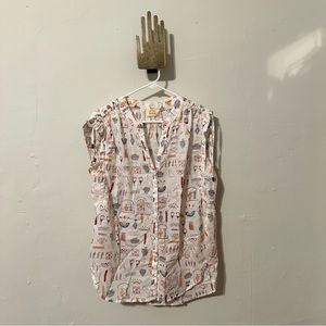 Anthropologie Printed Short Sleeve Blouse
